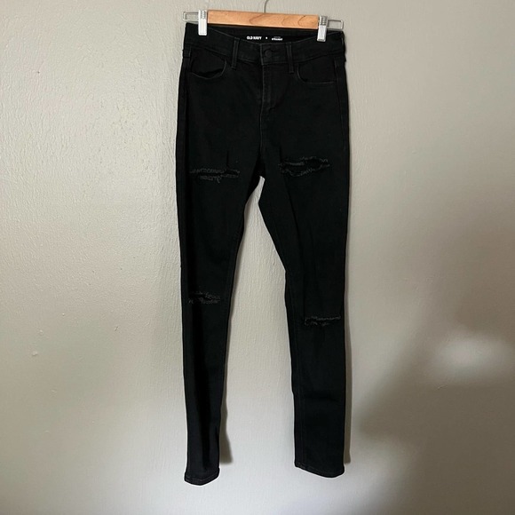 Old Navy Denim - OLD NAVY Wow High Rise Black Distressed Straight Jeans Size 0 casual comfort